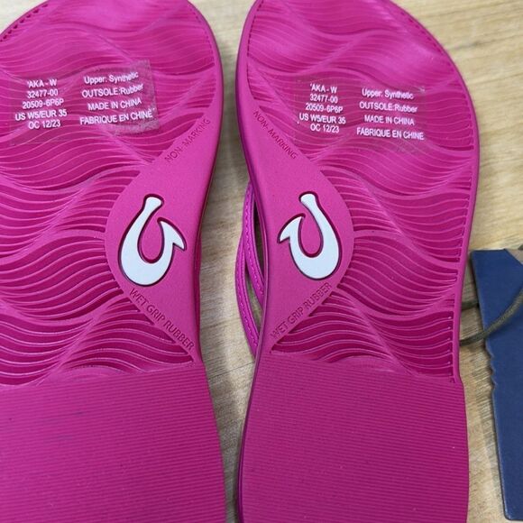 NWT- Olukai-Aka Sandals in Pink Plumeria (hot pink) - Womens size 5 - Picture 9 of 9